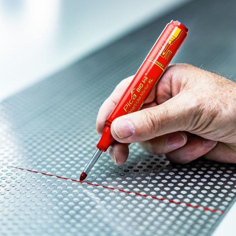 Pica Big Ink Smart-Use Marker red marking perforated steel.