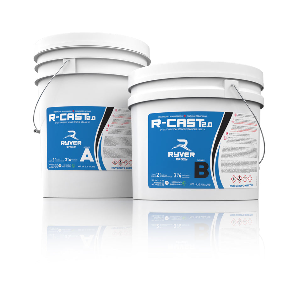 30 litre kit of Ryver R-Cast 2.0 UV casting epoxy resin. 20L bucket of part A and 10L bucket of part B.