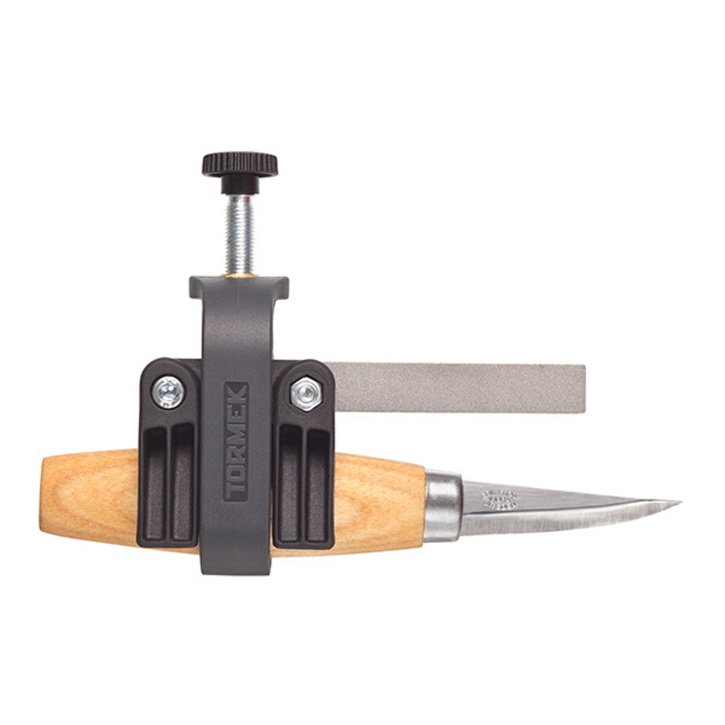 Tormek SVM-00 Small Knife Holder jig holding a wood-handled knife with a short 2 inch blade.