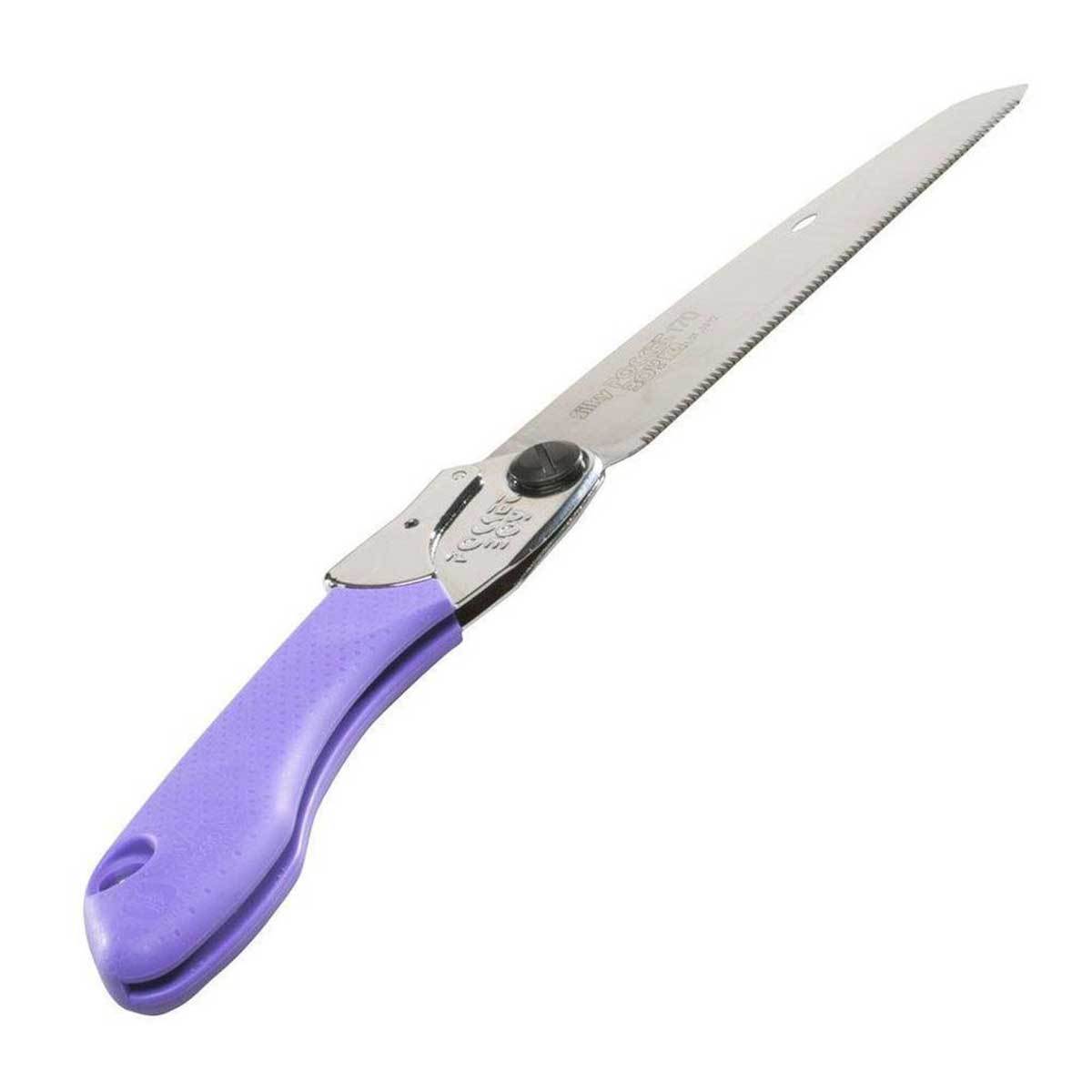 Silky Pocketboy 170 Folding Japanese Saw with purple grip and extra-fine taper ground blade for cutting hardwood.