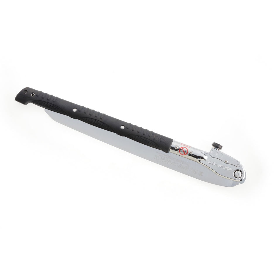 Silky Katanaboy folding saw with half-metre long Japanese saw blade and cushioned rubber grip in closed position.