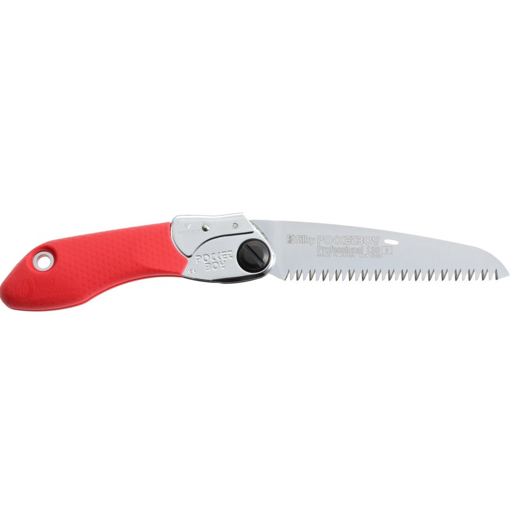 The Pocketbook Large Tooth Folding Saw features an ergonomic orange rubber grip and fast-cutting chromed Japanese blade.