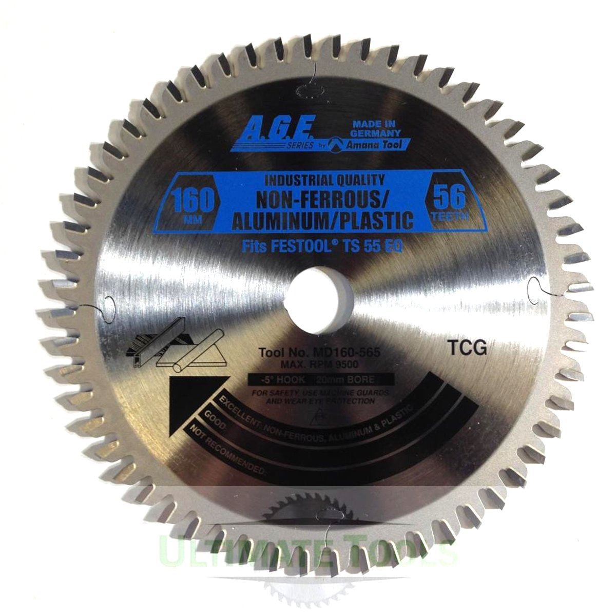 56-tooth TCG saw blade for cutting non-ferrous materials, aluminum, plastic. 160mm with 20mm bore for Festool TS 55/TSC 55.