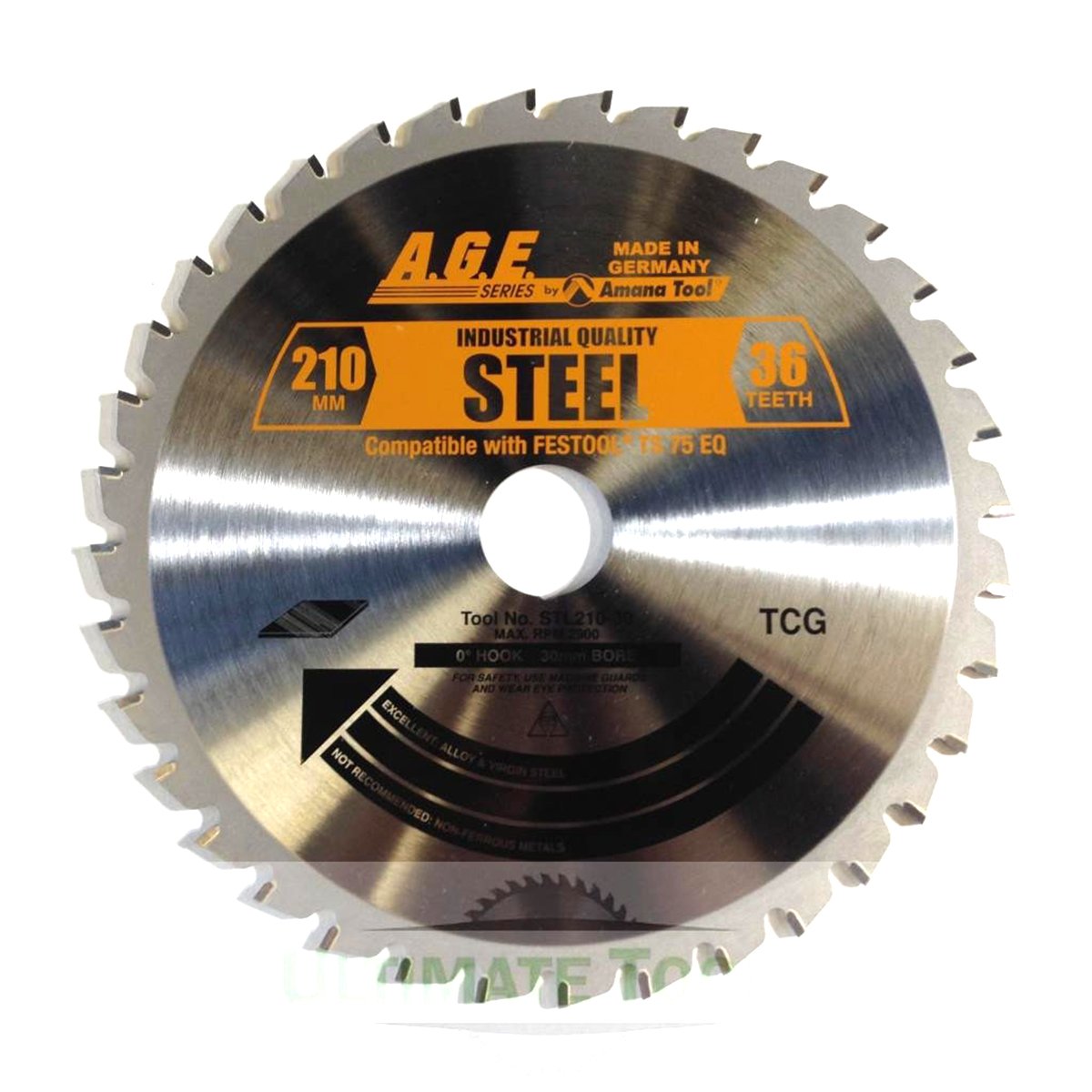 36-tooth TCG saw blade for cutting steel with a track saw. 210mm with 30mm arbor hole fits Festool TS 75 plunge saws.