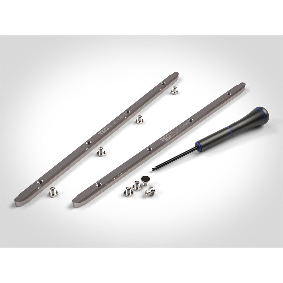 TSO Products Self-Aligning Guide Rail Connectors include special wide-foot hex head set screws, a slim ball-end screwdriver.