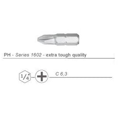 Wekador Phillips 1 inch screwdriver bit with 1/4" (6.3mm) hex shank. Cool Nitrogen (CoN) bits fit better for higher torque.