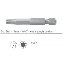Wekador Torx 1 inch screwdriver bit with 1/4" (6.3mm) hex shank, "Pro" 1602 Series has extra tough quality for long life.