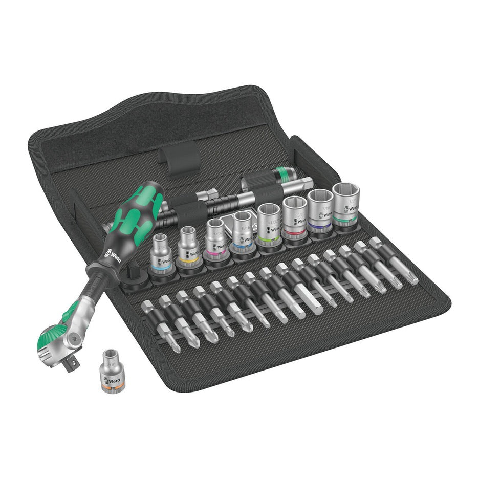 Wera Tools 29-Piece Imperial 3/8 Inch Drive Zyklop Speed Ratchet Set 8100 SB 9