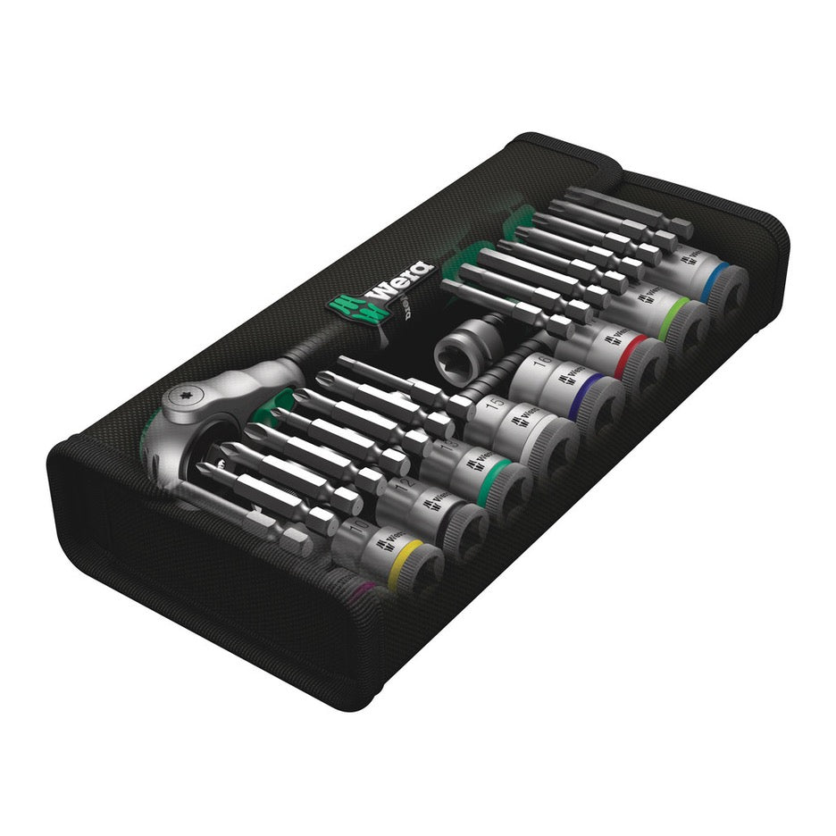 Wera Tools 29-Piece Metric 3/8 Inch Drive Zyklop Speed Ratchet Set 8100 SB 6 in case