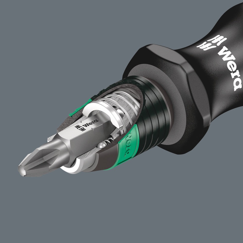 Wera Tools 7-Piece Kraftform Kompakt Screwdriver accepts 1/4 inch hex shank screwdriver bits directly.