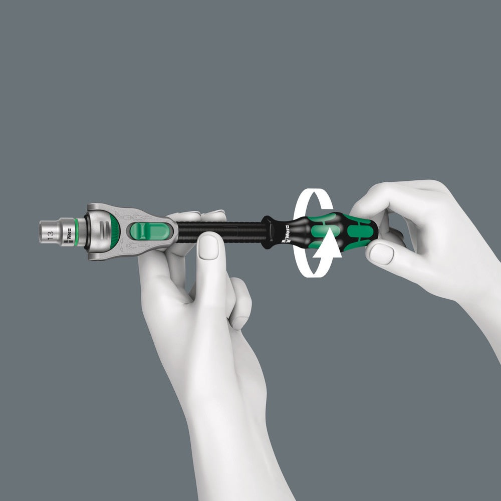 Wera Tools Zyklop 1/4 Inch x 152mm Speed Ratchet can be used inline for rapid driving in low-torque applications