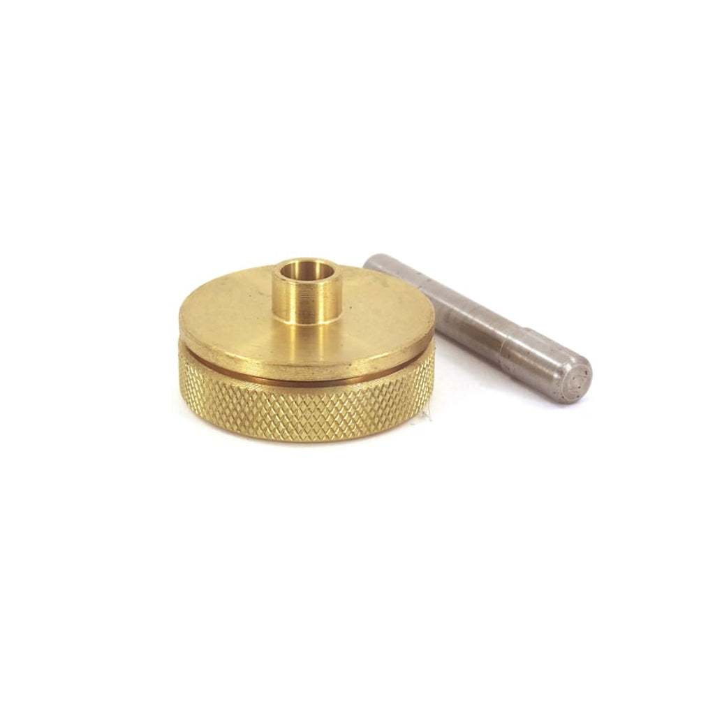 Whiteside machined brass 3/8" OD / 9/32" ID template guide with knurled lock nut and steel centring pin.