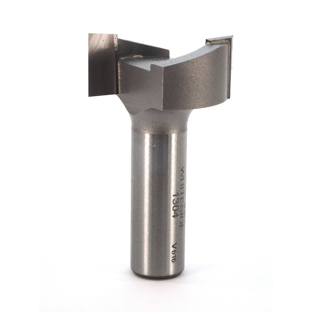 Whiteside 1-1/4" diameter 2-flute stubby carbide tipped mortising bit with 1/2" cut length and 1/2" shank.