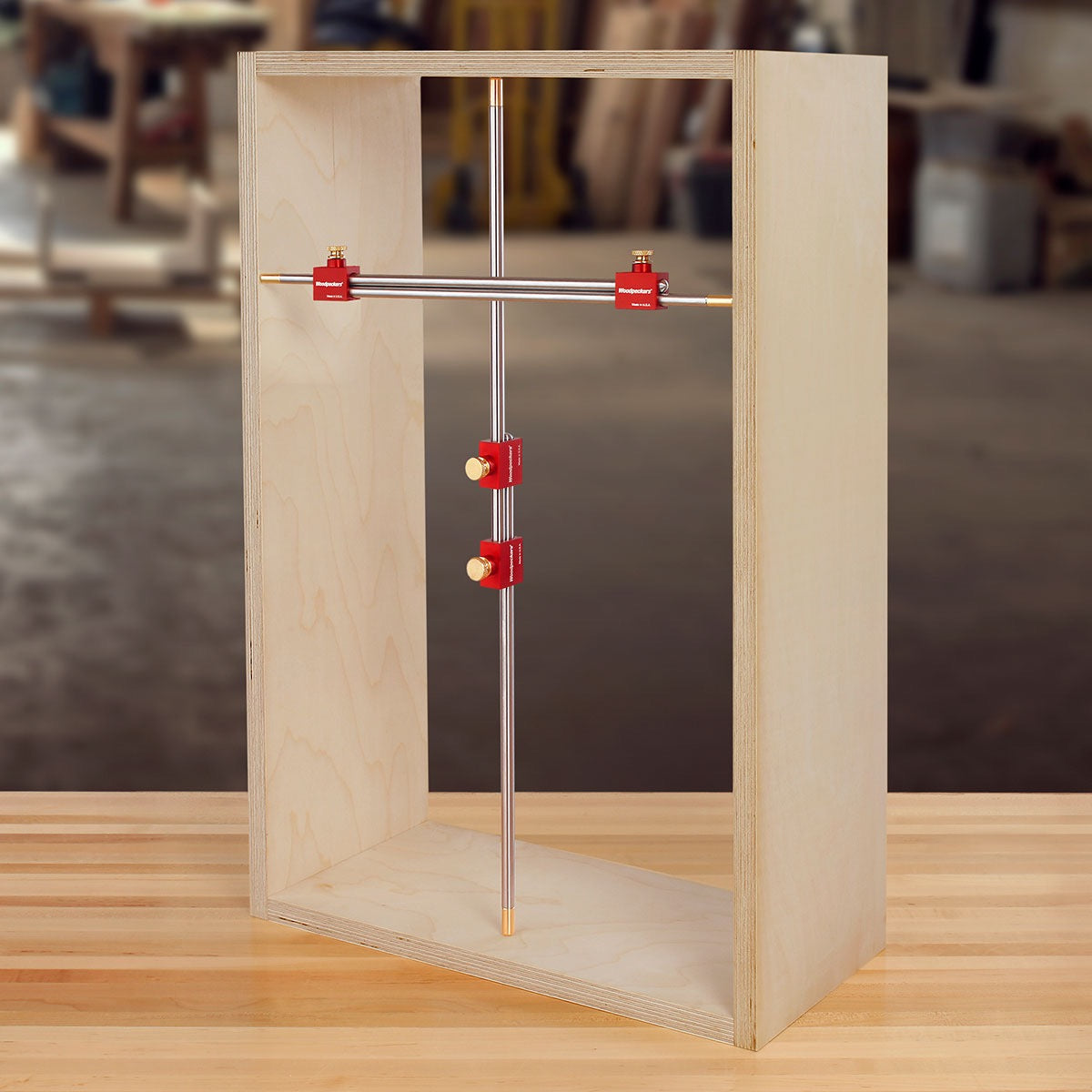 Woodpeckers Modular Bar Gauge Systems taking inside measurements of cabinet