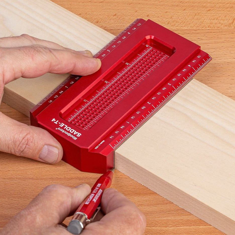 The leg of Woodpeckers Saddle T-Squares is machined square and flush to the blade so lines can be perfectly transferred around corners at the same time.