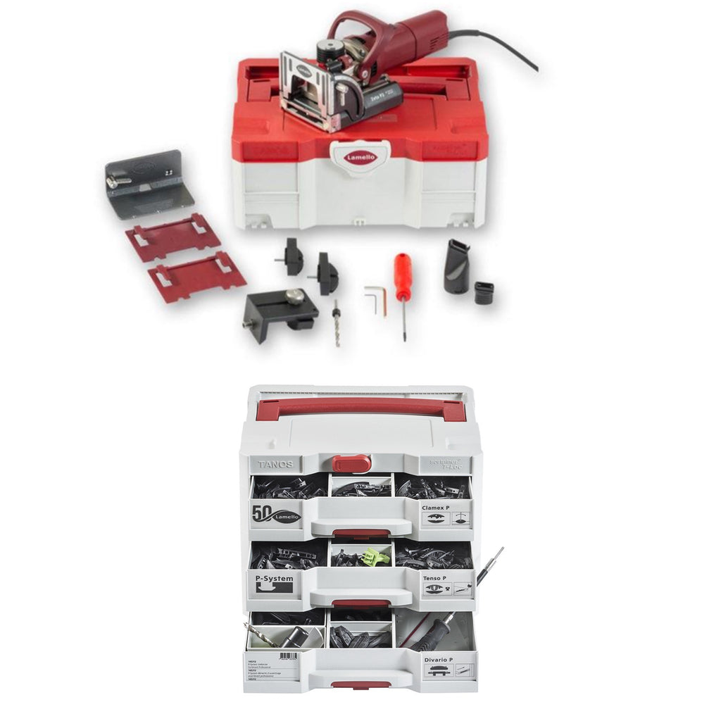 Lamello Zeta P2 Diamond Professional Kit has biscuit joiner and P-System Professional Connector Assortment with Systainers.