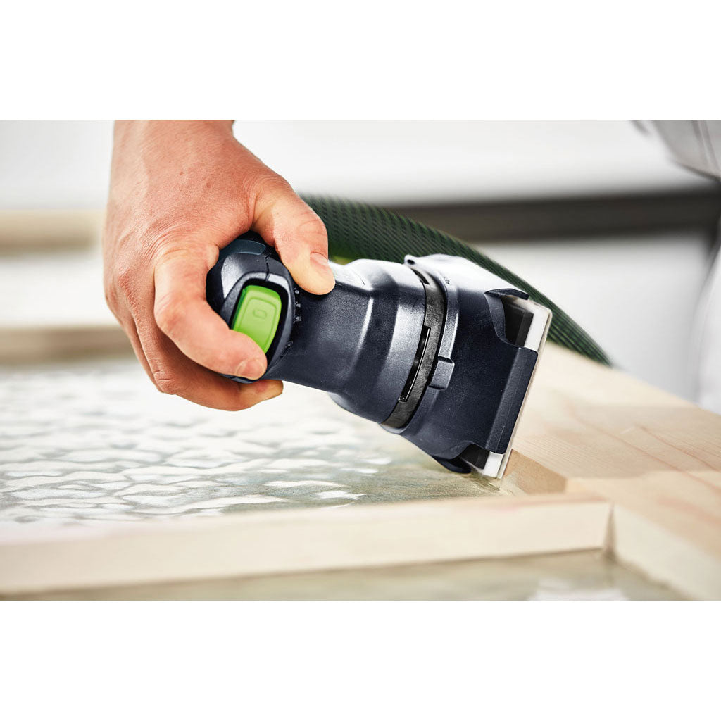 The Festool RTS 400 REQ orbital sander is lightweight & easy to control on narrow edges, safe to use near adjacent surfaces