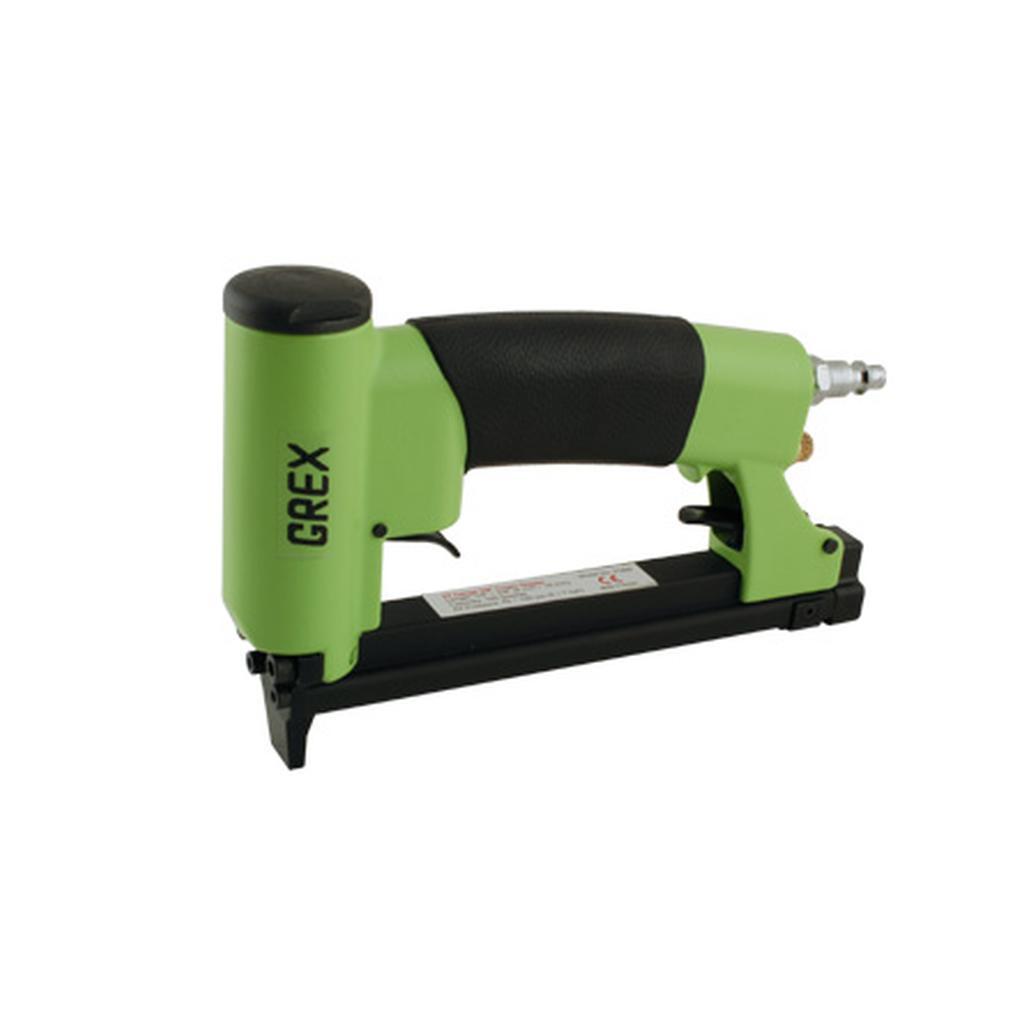 The Grex 2116AD 22 gauge Crown Stapler is a compact tool. Trigger, magazine release, rubber grip, quick release air coupling.
