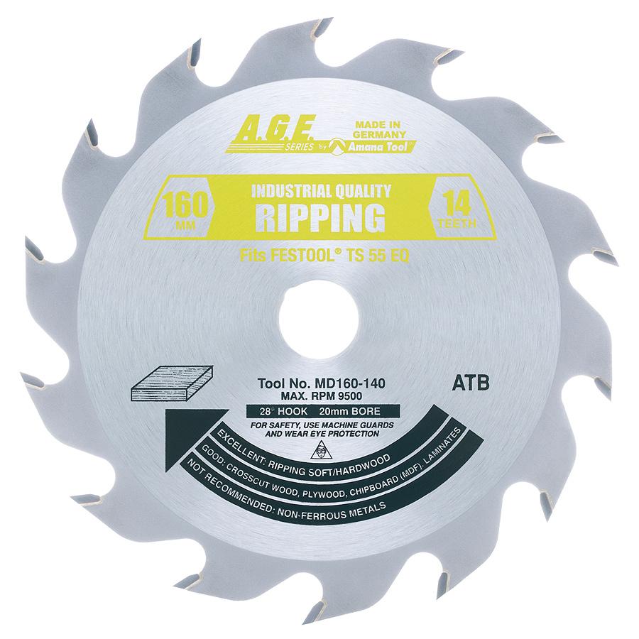 Amana Rip Circular Saw Blade 160mm x 14T ATB with 20mm Bore MD160-140