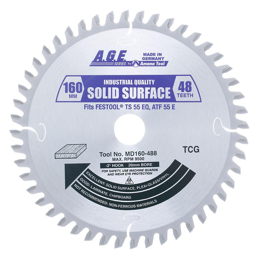 Amana Solid Surface Circular Saw Blade 160mm x 48T TCG with 20mm Bore MD160-488