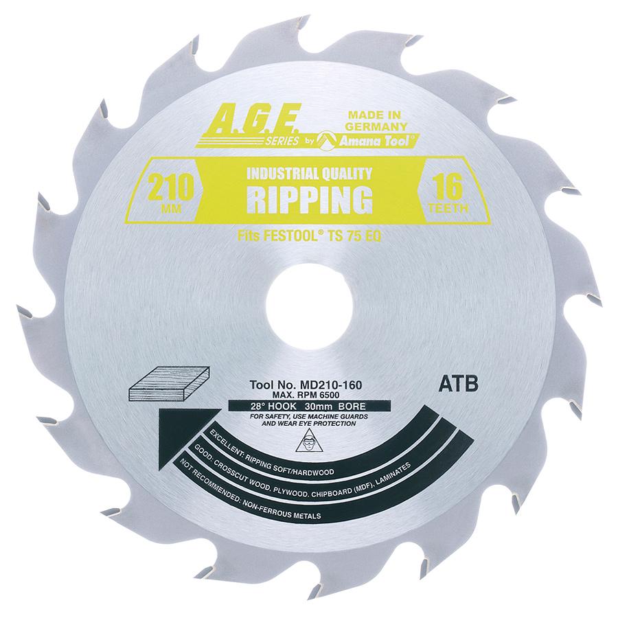 Amana Rip Circular Saw Blade 210mm x 16T ATB with 30mm Bore MD210-160