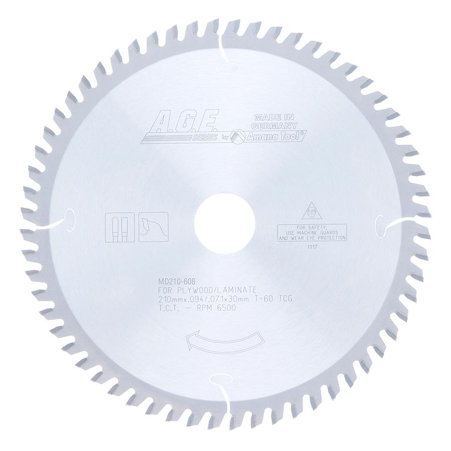 Amana Solid Surface and Laminate Circular Saw Blade 210mm x 60T TCG with 30mm Bore MD210-608