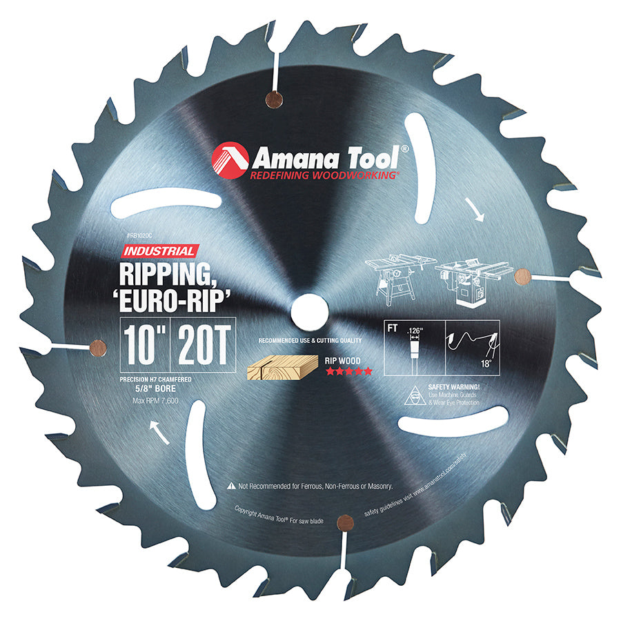 Amana Rip Circular Saw Blade 10 Inch x 20T FT with 5/8 Inch Bore RB1020C